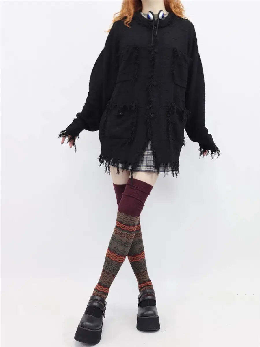 Red Grunge Striped Long Socks