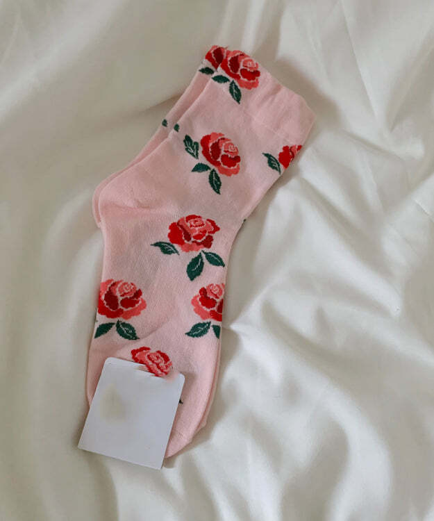 Handmade Grey Blue Floral Cotton Ankle Socks