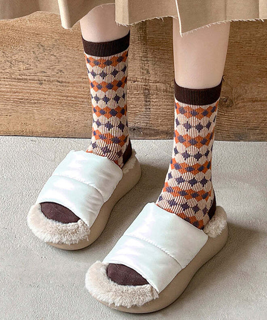 Style Geometric Plaid Jacquard Cotton Mid Calf Socks