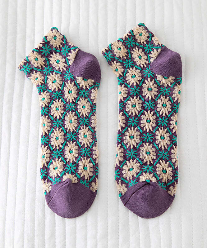 Style Floral Jacquard Women Cotton Low Cut Socks