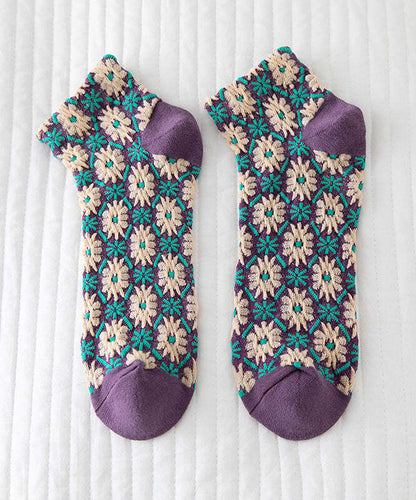Style Floral Jacquard Women Cotton Low Cut Socks