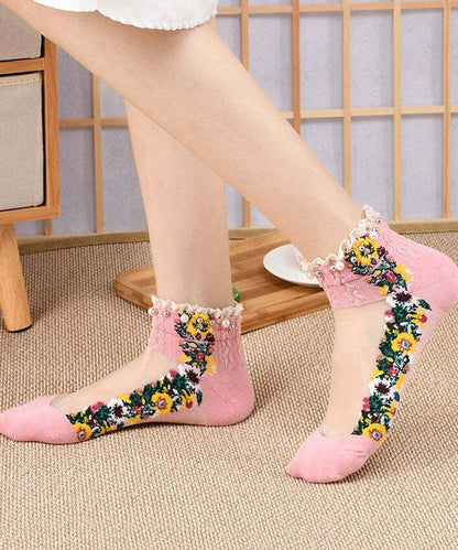 Modern Embroideried Patchwork Hollow Out Sheer Mesh Socks