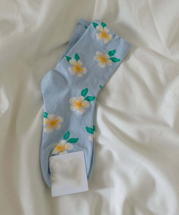 Handmade Grey Blue Floral Cotton Ankle Socks